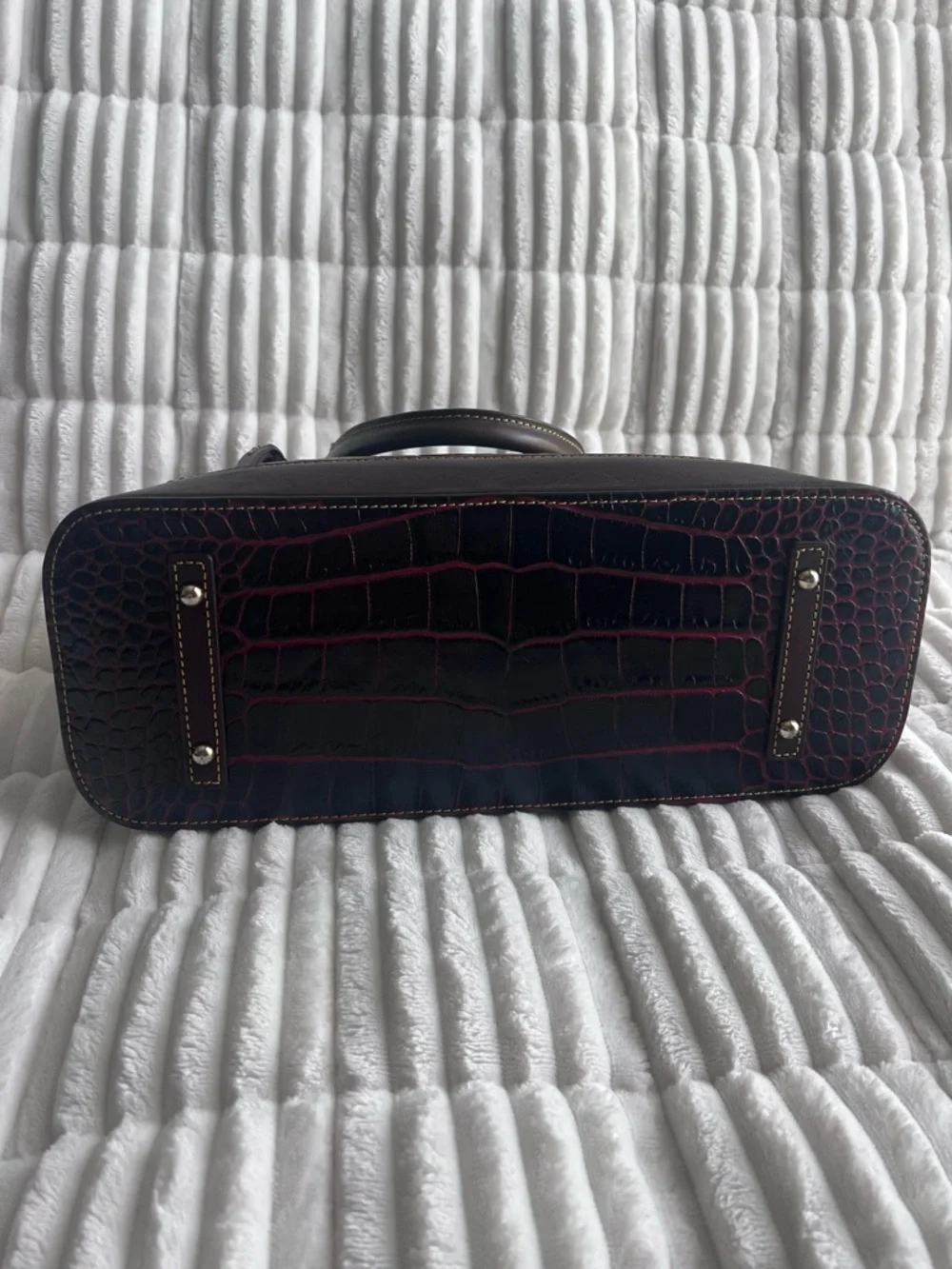 Dooney & Bourke Croc-Embossed Satchel with Gold Accents - Picture 3 of 16